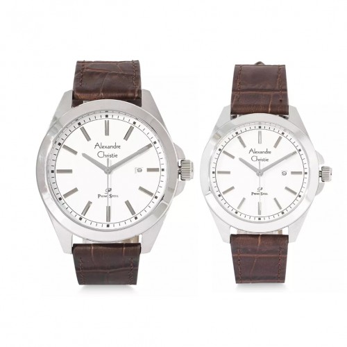 Alexandre Christie AC 1015 Silver White Brown Leather Couple